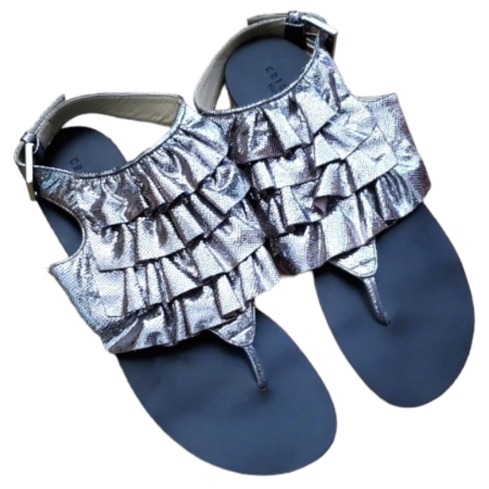 Cristobal Brazilian metallic‎ ruffled sandals